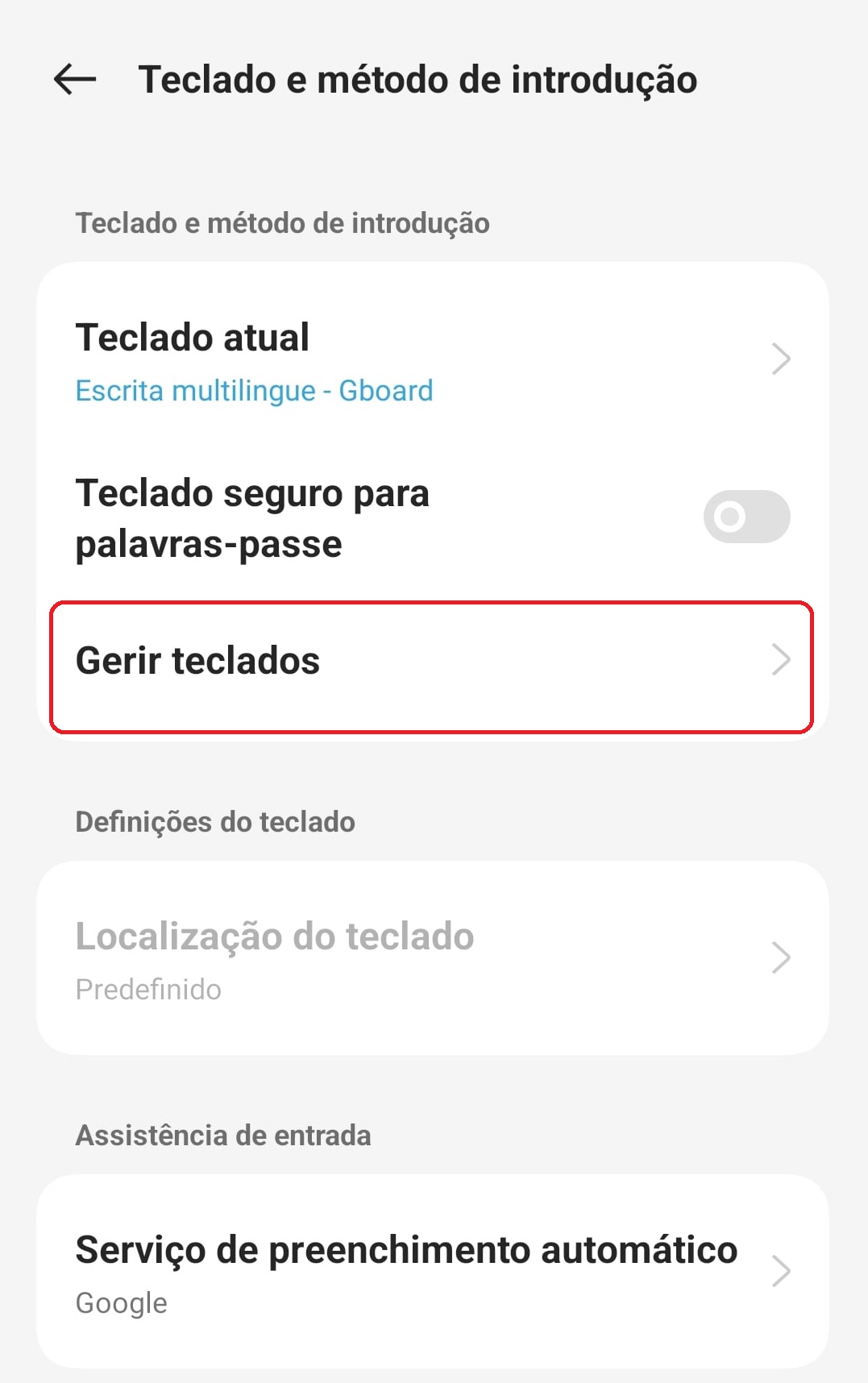 gerir teclados