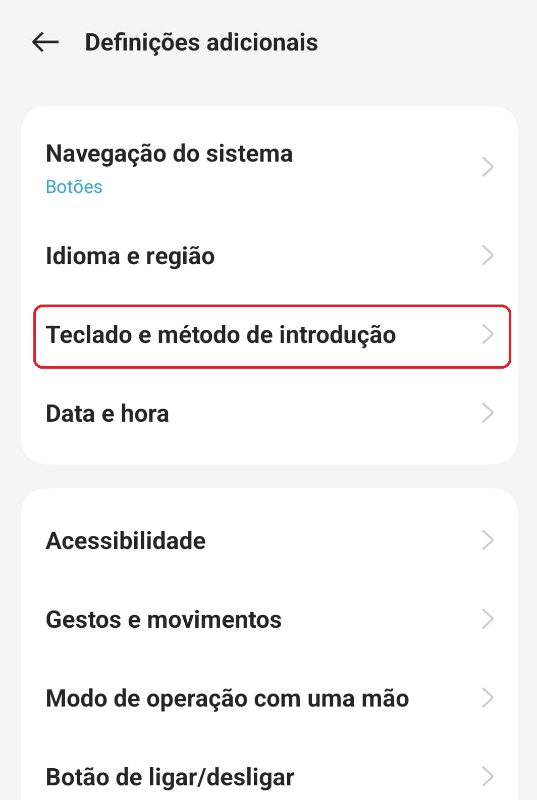 teclado e método de introdução
